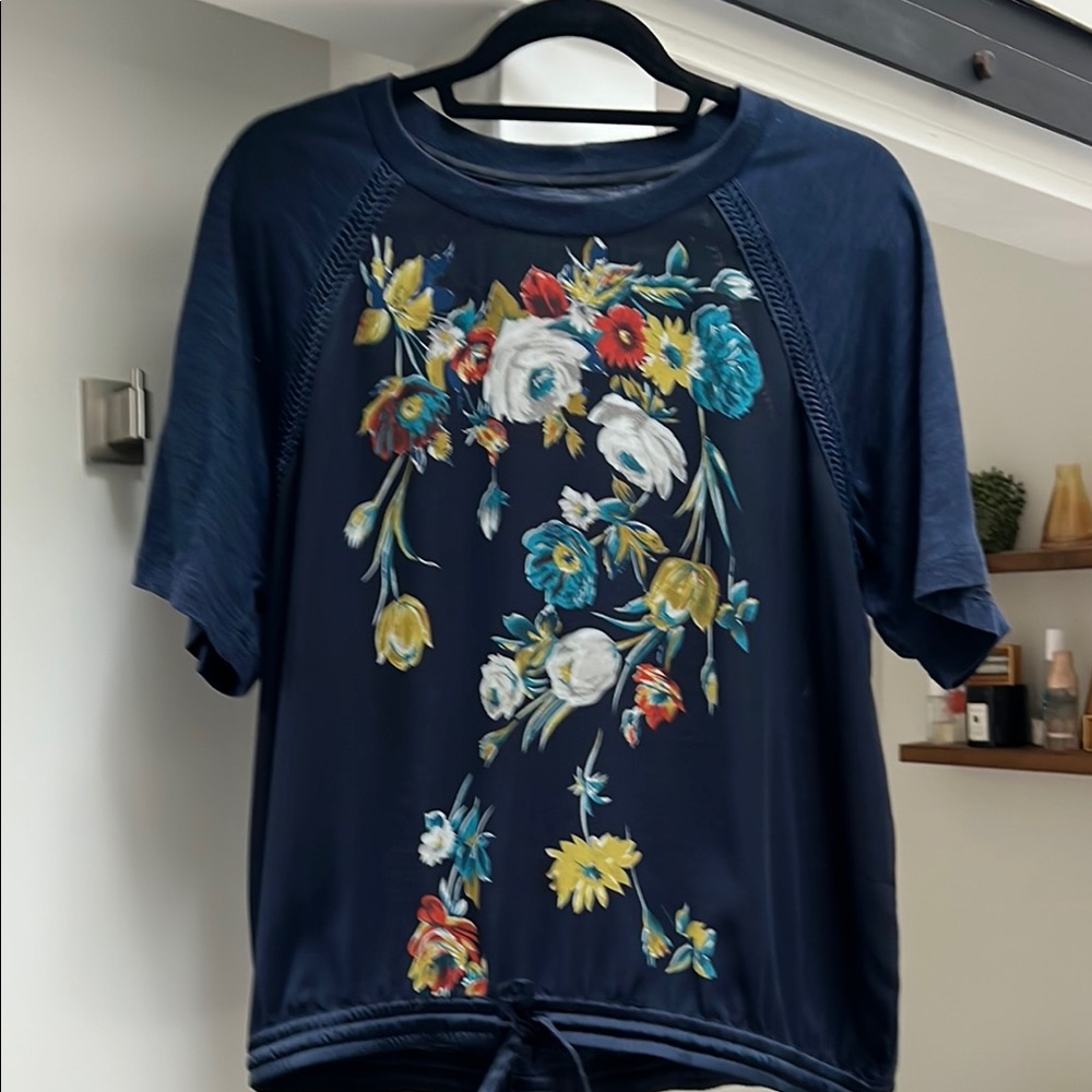 Anthropology Floral Navy Top